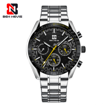 Ben Nevis BN6014G brand famous quartz watch for foreign trade multi-function three eye six needle hollow belt watch man